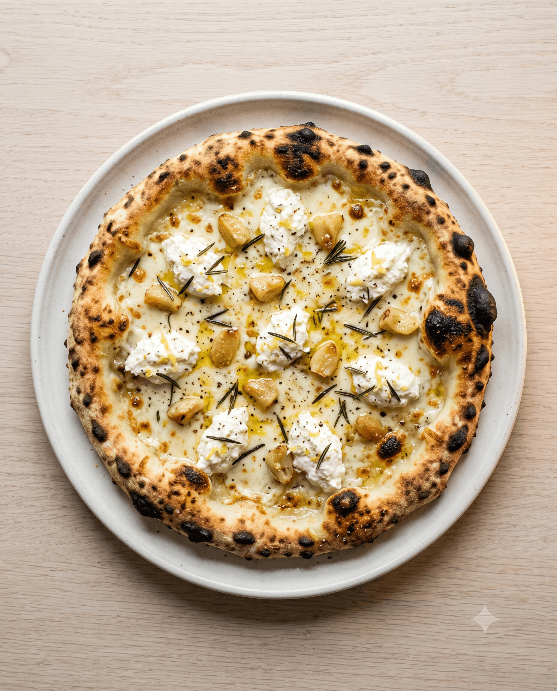 White pizza with ricotta and rosemary
