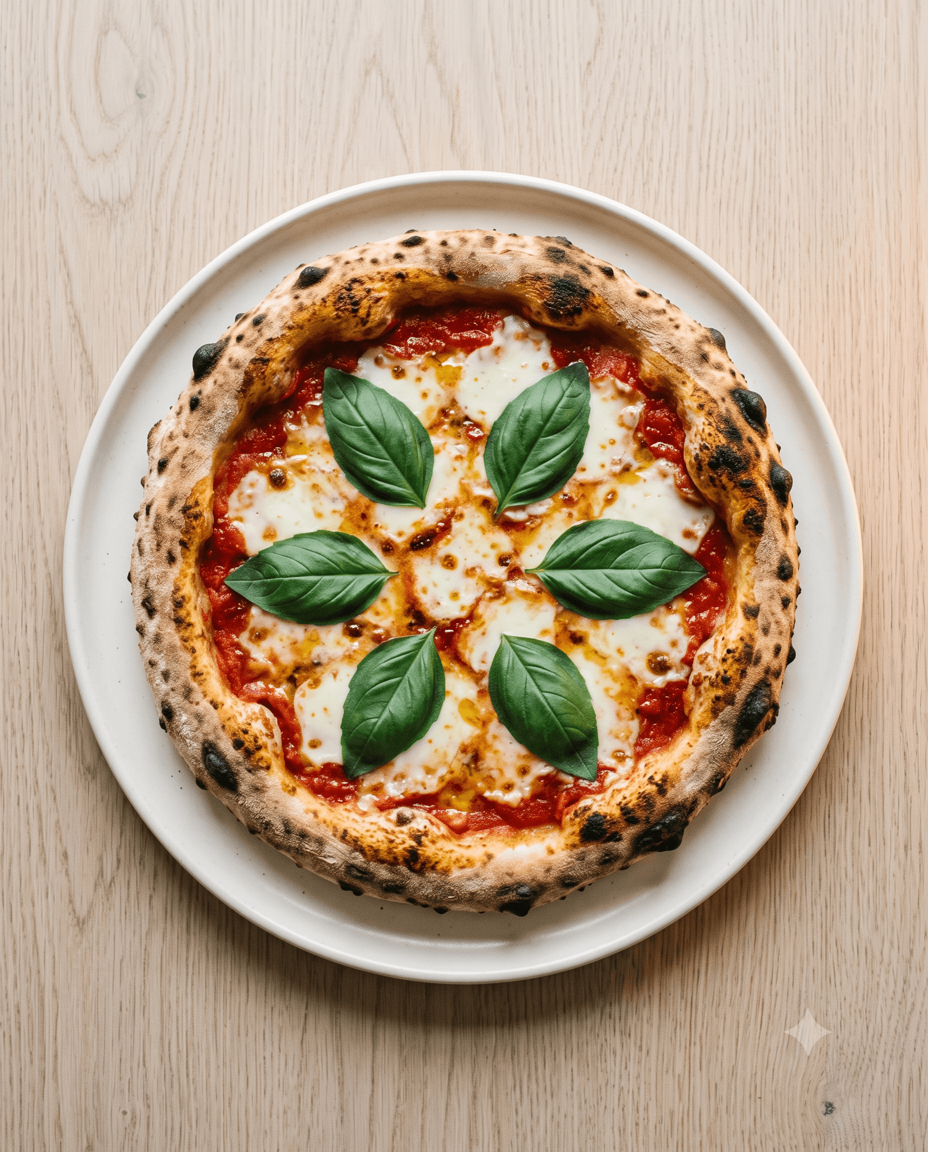 Margherita pizza with basil leaves